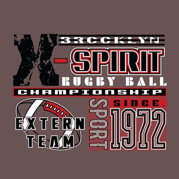 X-spirit Typografia Piłki Rugby Dla Wektora Premium Koszulki Z Nadrukiem