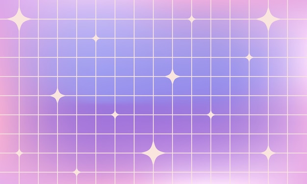 Y2K abstrakcyjne fioletowe tło z siatką i gwiazdkami Pastelowy gradient siatki kwadratowy tapeta modny minimalistyczny projekt wektorowy w stylu brutalizmu