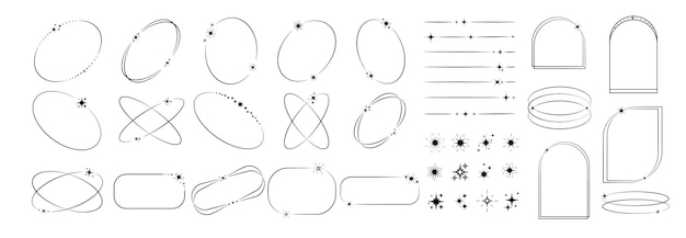 y2k kształty geometryczne zestaw Modny projekt w kolorze czarnym z ramką błyszczącymi liniami gwiezdnymi Estetyczny element wektorowy retro zilustrowany dla banerów projekt plakatów mediów społecznościowych.
