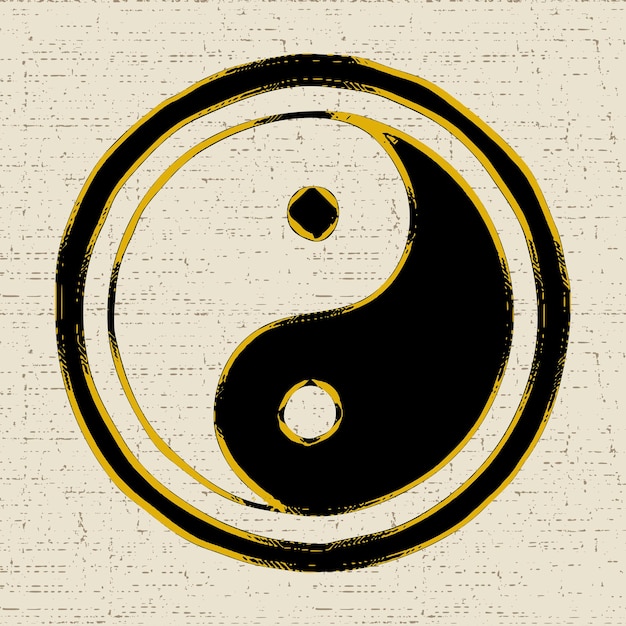 Yin Yang Symbol Kultury I Filozofii Wschodniochińskiego Taoizmu Wektor Rysunek W Stylu Grunge