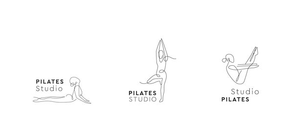 Yoga Studio Logo Set Jedna Linia Znak Logotyp Centrum Pilates Symbol Wektor Asana