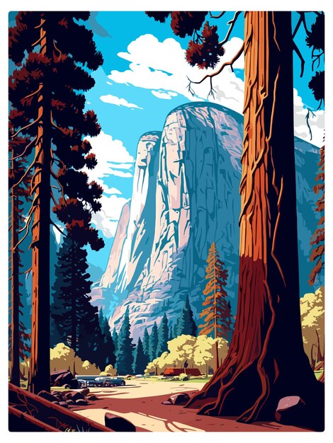 Plik wektorowy yosemite mariposa grove glacier point kalifornia vintage travel poster souvenir postcard portret