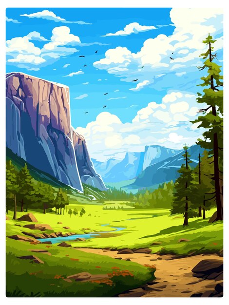 Plik wektorowy yosemite national park vintage travel poster souvenir postcard portret malowanie ilustracja wpa