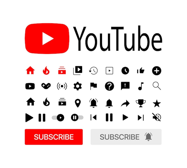 Wektor youtube zestaw ikon i przycisków dla witryny vector editorial ilustracji
