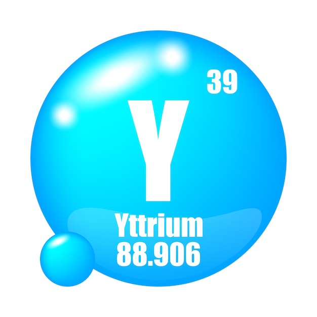 Yttrium ikona Y pierwiastek chemiczny Numer atomowy 39 Masa 88906 Niebieska sfera obraz Symbol wektorowy