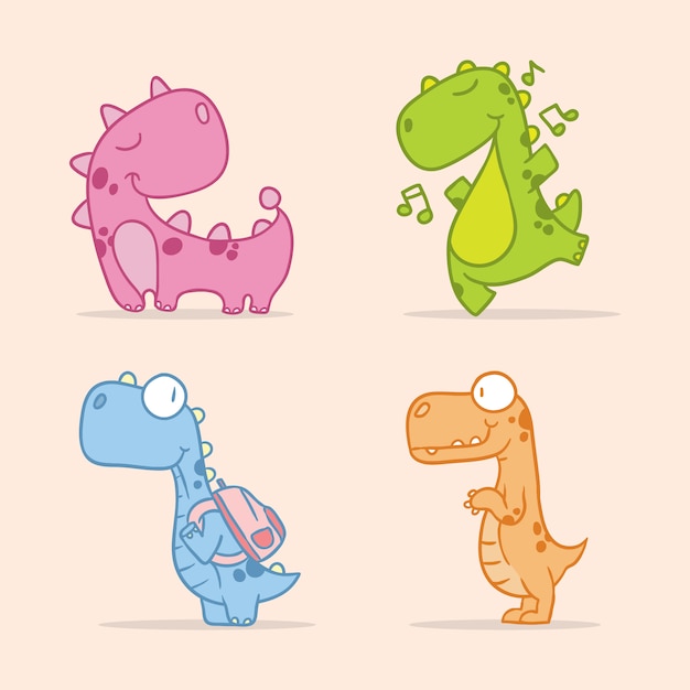 Zabawa Dinozaur ładny Charakter Zwierząt Grafika Liniowa