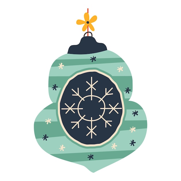 Zabawka Choinkowa Szczęśliwego Nowego Roku Dekoracja W Kolorach Retro Płaski Z Płatkami śniegu świąteczna Naklejka Symbol Wakacji Ikona Ilustracja Wektorowa