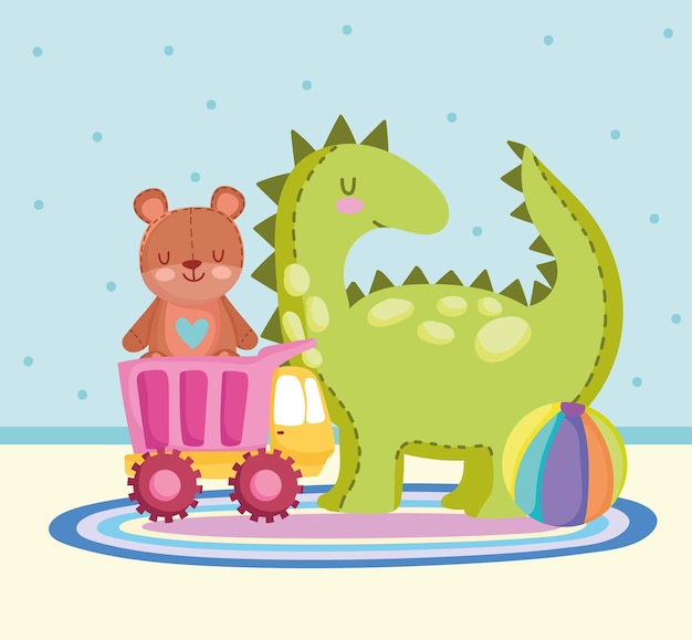 Plik wektorowy zabawki dla dzieci ciężarówka niedźwiedź dinozaura