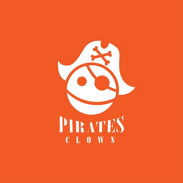 Plik wektorowy zabawna czaszka klauna piratów z logo kapelusza piratów na białym tle pomarańczowym tle