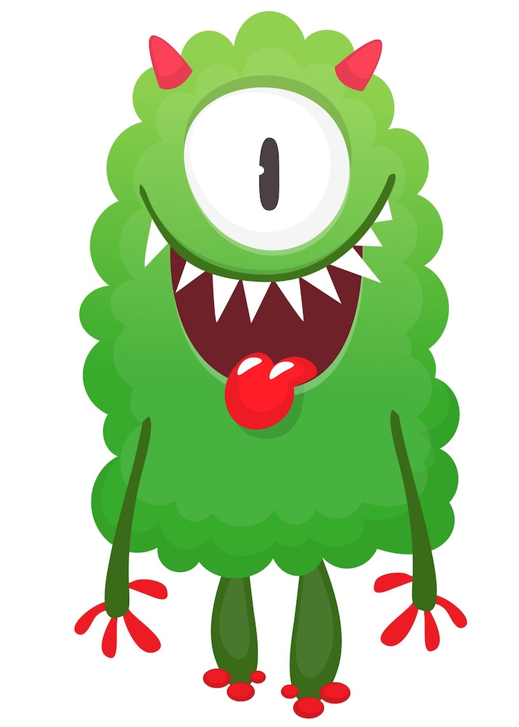 Wektor zabawna ilustracja z uśmiechniętym potworem.