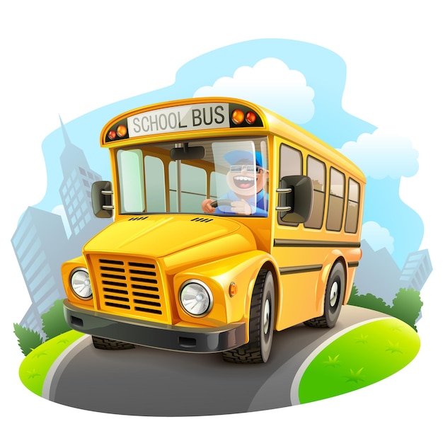Plik wektorowy zabawna ilustracja żółtego autobusu szkolnego
