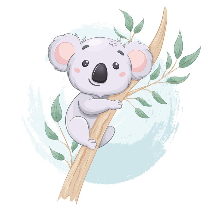 Wektor zabawna koala na drzewie eukaliptusowym słodka postać z kreskówek