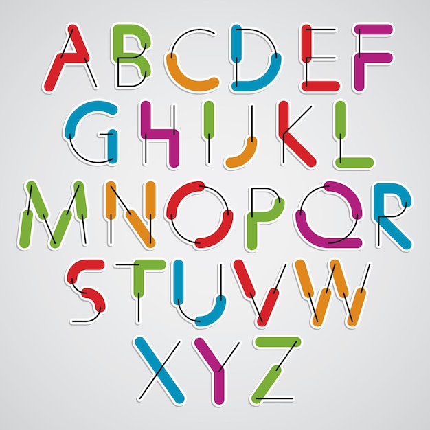 Plik wektorowy zabawna konstruktywna wektorowa kolorowa czcionka, kreskówka zaokrąglone litery.