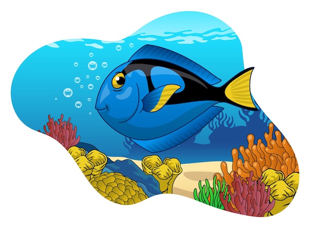 Zabawna Słodka Ryba Tangowa Pływająca W Rafie Koralowej