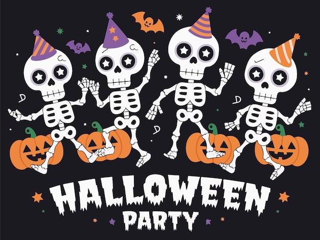 Zabawne tańczące szkielety Halloween Party Vector Design