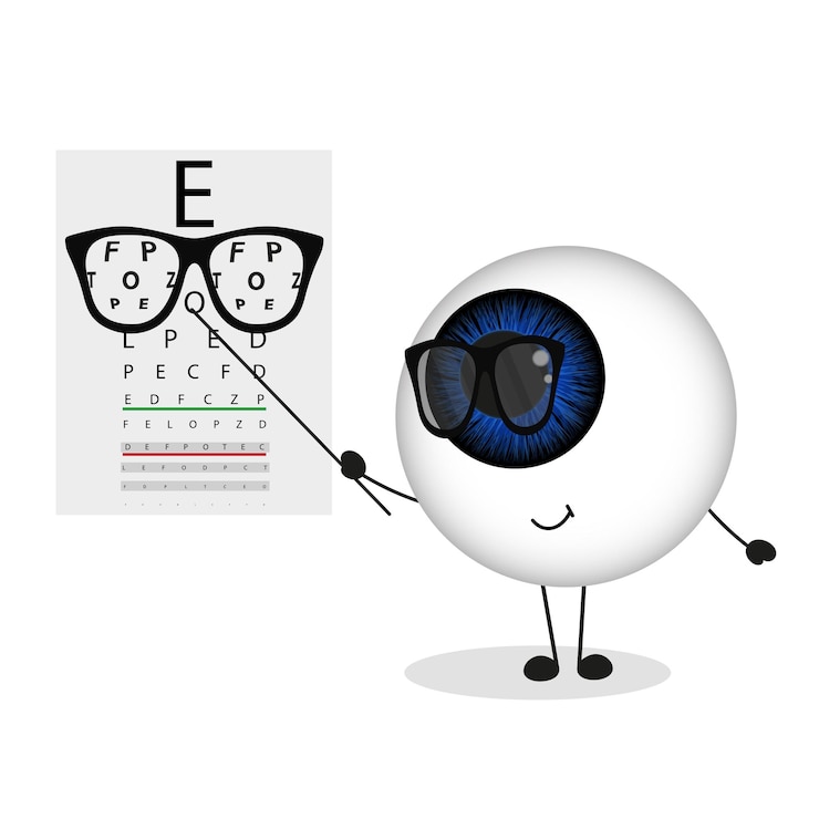 Wektor zabawne urocze kulki do oczu z testem wzroku optometria okulistyka zdrowie