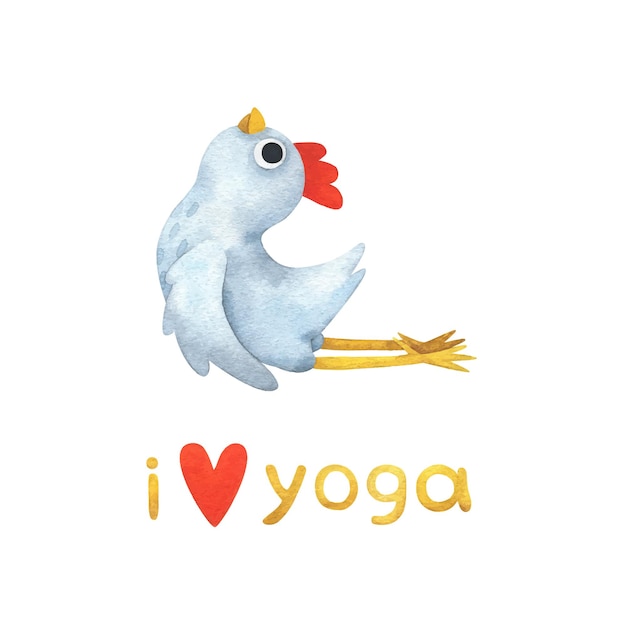 Zabawny Biały Kurczak W Ilustracjach Jogi Z Tekstem I Love Yoga