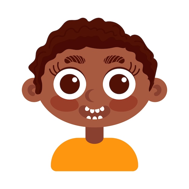 Plik wektorowy zabawny czarny chłopak w pomarańczowej koszulce śmiejący się w stylu kreskówkowym ludzkie emocje