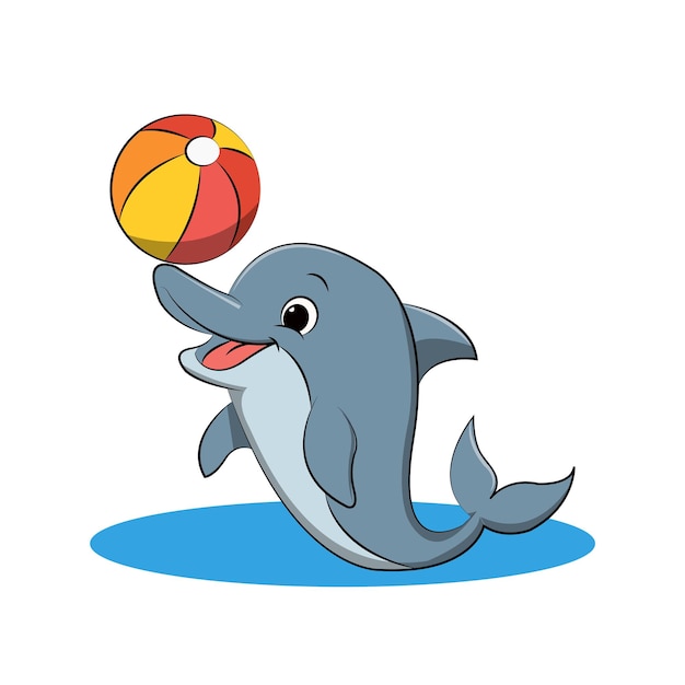 Zabawny delfin równoważący kolorową kulę na nosie
