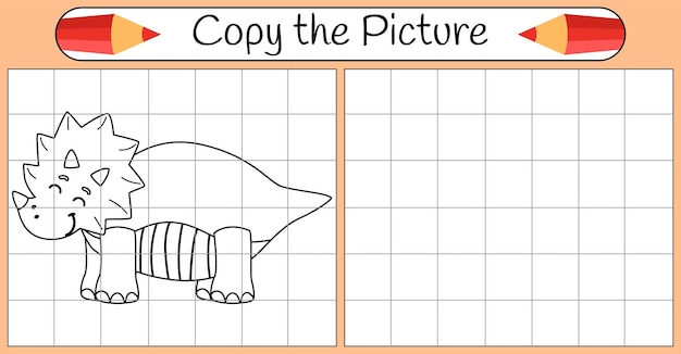 Zabawny Dinozaur Skopiuj Obrazek Kolorowanka Gra Edukacyjna Dla Dzieci Ilustracja Kreskówka Wektor