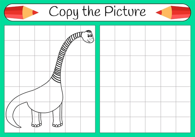 Zabawny Dinozaur Skopiuj Obrazek Kolorowanka Gra Edukacyjna Dla Dzieci Ilustracja Kreskówka Wektor