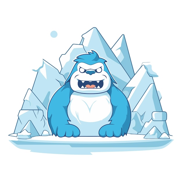 Plik wektorowy zabawny goryl z kreskówki na tle śnieżnych gór