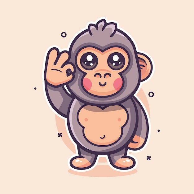 Plik wektorowy zabawny goryla zwierzęcy charakter maskotka z ok znakiem gestem ręki odizolowany kreskówka