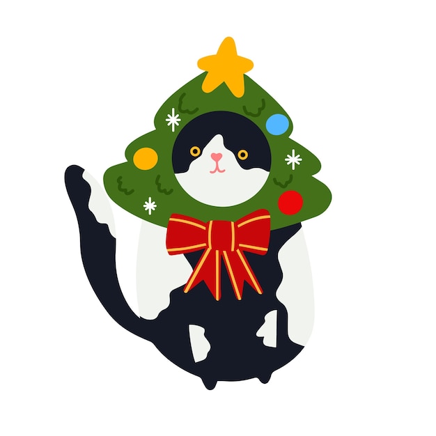 Zabawny kot świąteczny z girlandą Pudełko prezentów na choinkę świąteczną Projekt dla banerów z kartkami