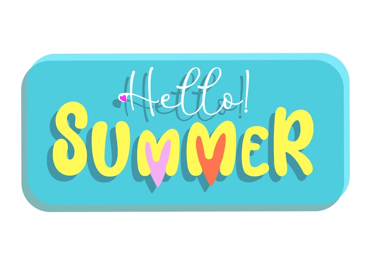 Wektor zabawny napis hello summer z sercami etykieta tła etykiety i minimalizm projektu wizytówki