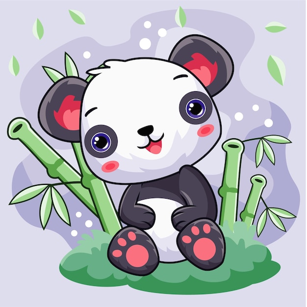 Zabawny Niedźwiedź Panda Z Bambusowym Wektorem Kreskówki