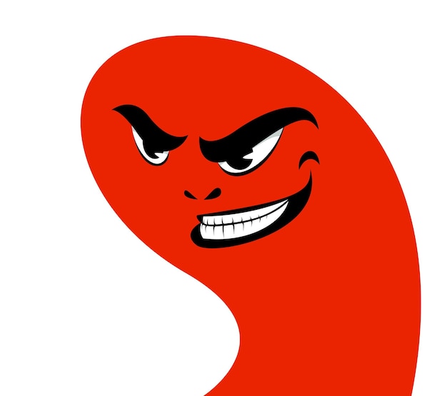 Zabawny potwór z kreskówek z wściekłą, szyderczą twarzą ilustracja uśmiechu wektorowego izolowana na białej ilustracji wyrażenia twarzy