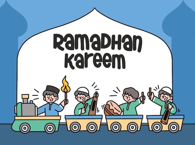 Zabawny Ramadhan Kareem Eid Fitr Noc Banner Ilustracja Zasób