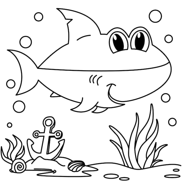 Zabawny Rekin Kreskówka Znaków Wektor Ilustracja Dla Dzieci Kolorowanka