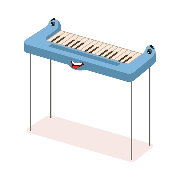 Plik wektorowy zabawny syntezator elektroniczny fortepian instrument muzyczny postać kreskówki ilustracja wektorowa na białym tle