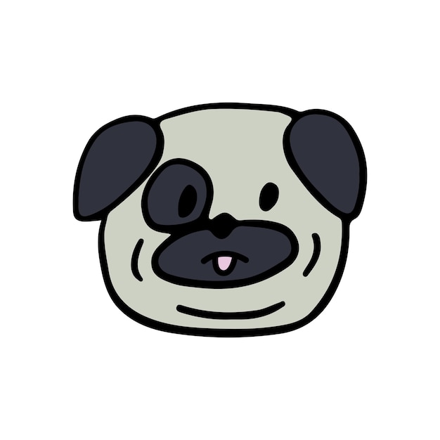 Zabawny szczeniak postać z kreskówki doodle Ładny pies sztuki linii rasy mops Ładny szczęśliwy zwierzak na białym tle