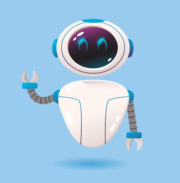 Zabawny technologiczny online asystent bot lub pomocnik z sztuczną inteligencją Wektor kreskówki