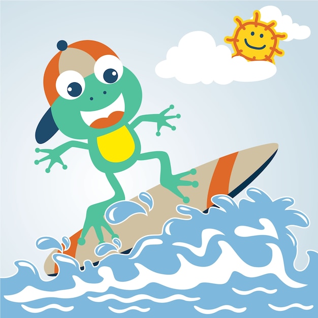 Zabawy Surfing Z Uroczą żabią Kreskówką