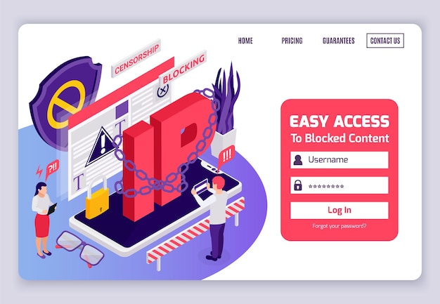 Zablokowano Dostęp Do Strony Internetowej Cenzura Internetowa Omijająca Izometryczny Projekt Strony Z Połączonym Logowaniem Za Pomocą Adresu Ip