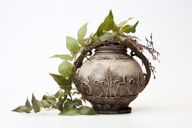 Plik wektorowy zabytkowy wazon z kolorowym wzorem na białym ceramiczny klasyczny grecki dzbanek z falą kwiatową
