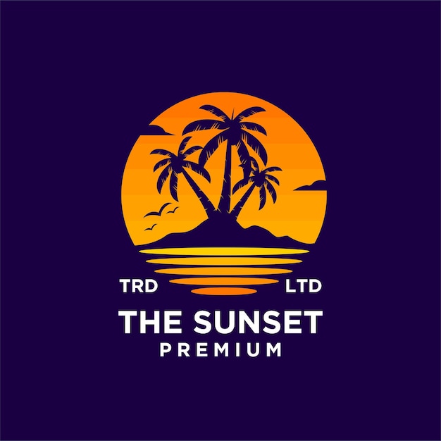 Zachód Słońca Na Plaży Wektor Ilustracja Projektu Logo