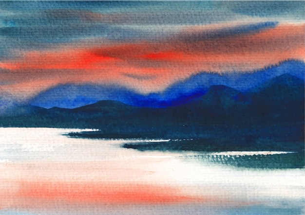Plik wektorowy zachód słońca na zboczu góry natura tło akwarela ilustracja sztuka