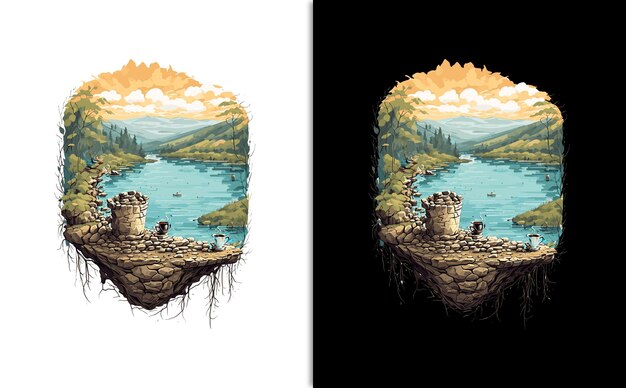 Plik wektorowy zachód słońca natura las góry wektor tshirt projekt graficzny ilustracja