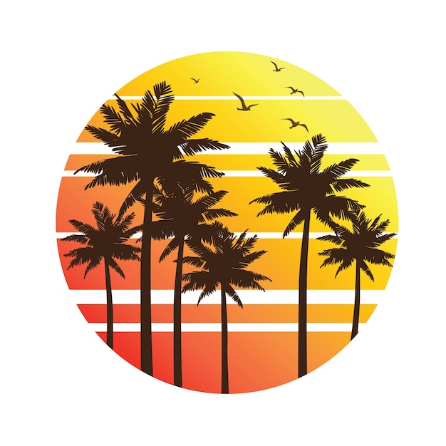 Plik wektorowy zachód słońca palmy