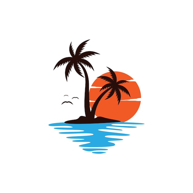 Zachód słońca plaża logo ikona szablon wektor