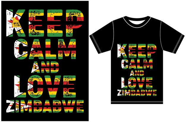 Plik wektorowy zachowaj spokój i kochaj zimbabwe. zachowaj spokój i miłość t-shirt. flaga zimbabwe wektor wzór.