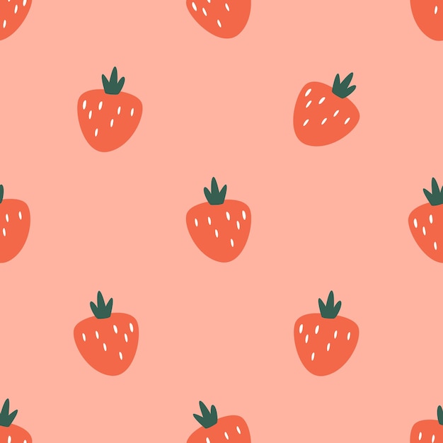 Zachwycający bezszwowy wzór z uroczymi truskawkami na różowym tle, idealny do dodania odrobiny słodyczy do projektów lub projektów, ładny ornament kafelkowy, ilustracja kreskówka wektor