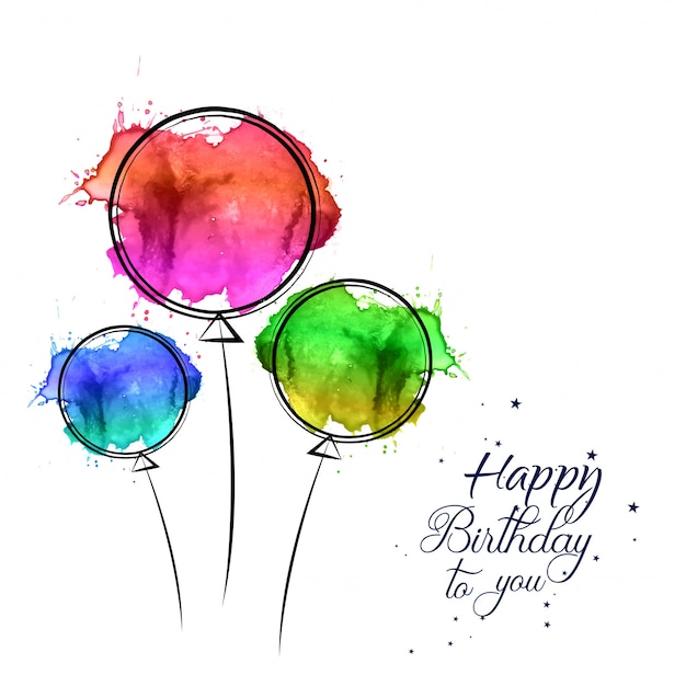 Plik wektorowy zadowolony urodziny karty z ręcznie rysowane balony akwarela