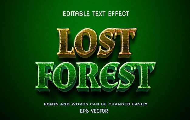 Plik wektorowy zagubiona leśna przygoda 3d edytowalny efekt tekstowy