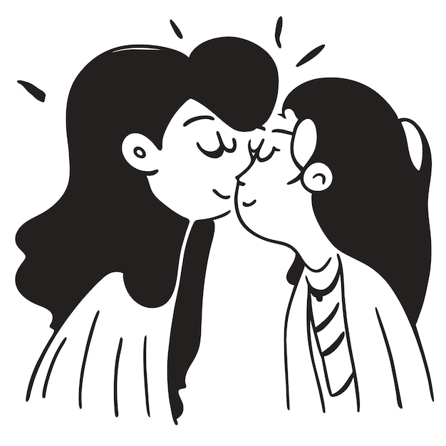 Plik wektorowy zakochana para lesbijska ręcznie narysowana płaska stylowa naklejka kreskówkowa ikonka koncepcja izolowana ilustracja
