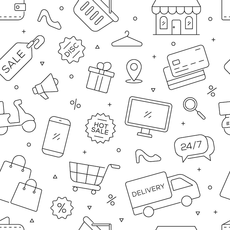 Wektor zakupy doodle zarys ilustracji wektorowych tło wzór